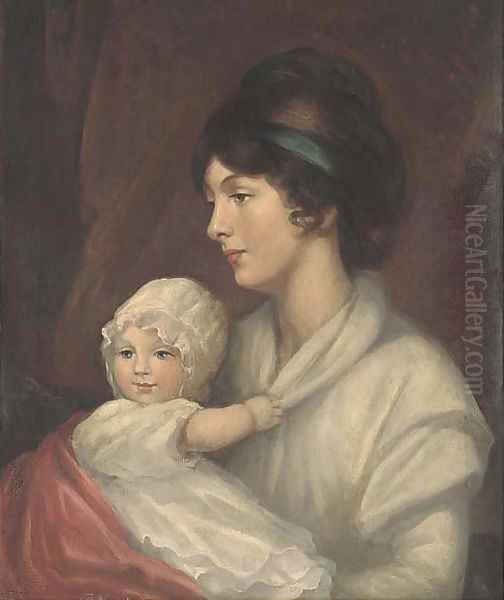 Portrait of Mrs Crauford and her daughter Emily Oil Painting by English School