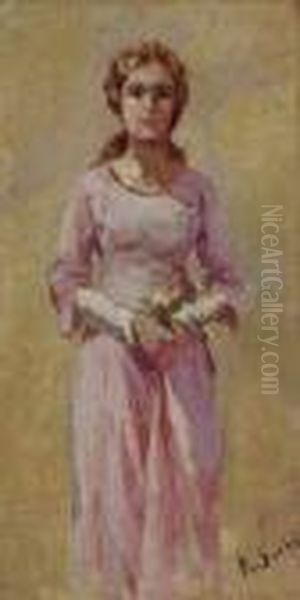 Figura Femminile Con Mazzolino Di Fiori Oil Painting by Raffaelo Sorbi