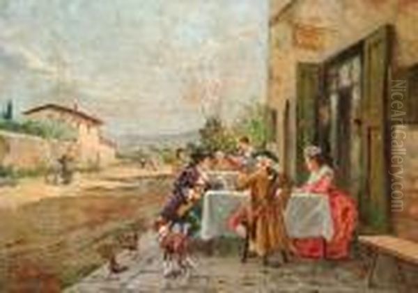 La Sosta All'osteria Oil Painting by Raffaelo Sorbi