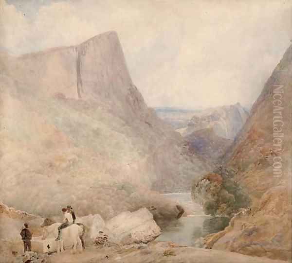 Respite near a river valley Oil Painting by English School