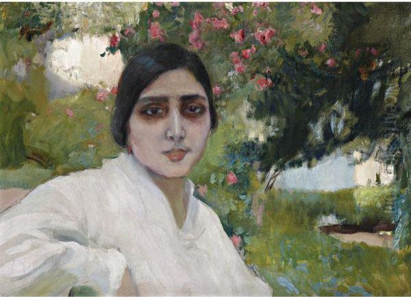 Cabeza De Andaluza (andalusian Girl) Oil Painting by Joaquin Sorolla Y Bastida