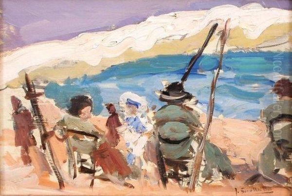 Scene De Plage (valence) Oil Painting by Joaquin Sorolla Y Bastida