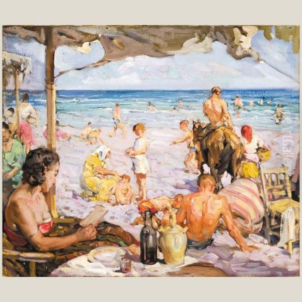 Escena De Playa Oil Painting by Joaquin Sorolla Y Bastida