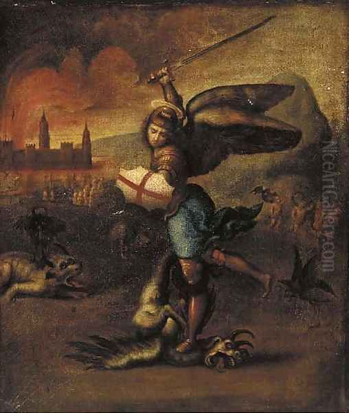 Saint George slaying the Dragon Oil Painting by English School