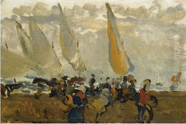 Barcos (boats) Oil Painting by Joaquin Sorolla Y Bastida