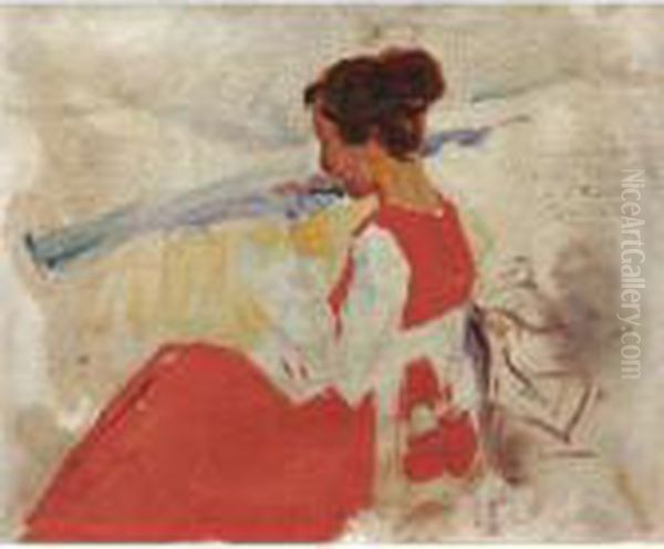 Estudio De Genoveva Segurola En Zarauz (sketch For Genovevasegurola, Zarauz) Oil Painting by Joaquin Sorolla Y Bastida