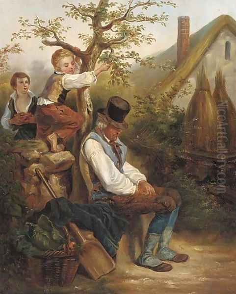 Scrumping Oil Painting by English School