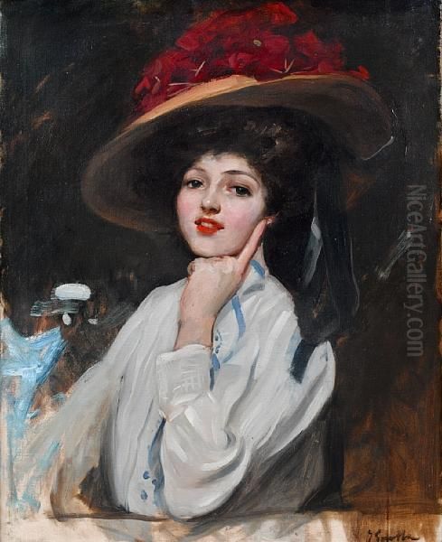 Portrait Of A Young Lady In A Hat Oil Painting by Joaquin Sorolla Y Bastida