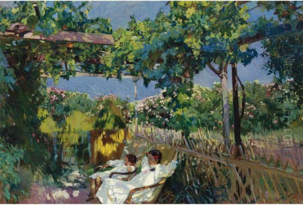 La Siesta En El Jardin Oil Painting by Joaquin Sorolla Y Bastida