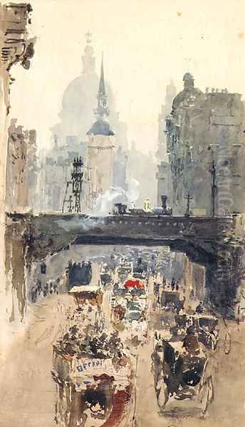 St Pauls from Ludgate Hill Oil Painting by English School