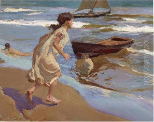 Nina Entrando En El Bano (the Bathing Hour) Oil Painting by Joaquin Sorolla Y Bastida