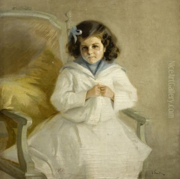 Nina Sentada En Un Sillon Oil Painting by Joaquin Sorolla Y Bastida