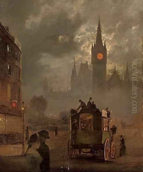 St. Pancras at night Oil Painting by English School