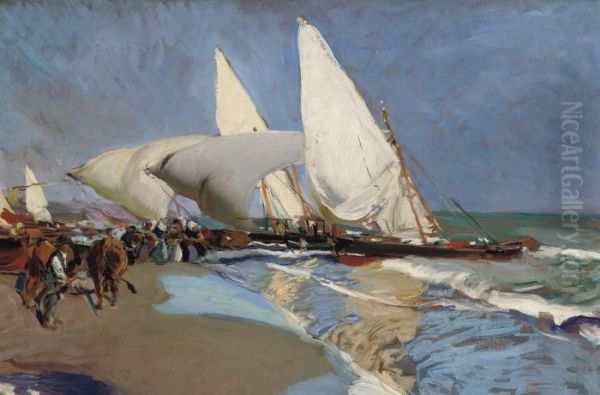 La Playa De Valencia: The Beach At Valencia Oil Painting by Joaquin Sorolla Y Bastida