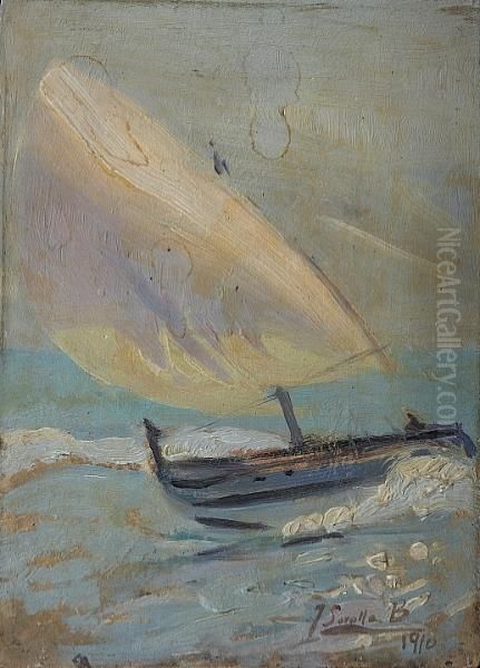 A Sailboat In Rough Seas Oil Painting by Joaquin Sorolla Y Bastida