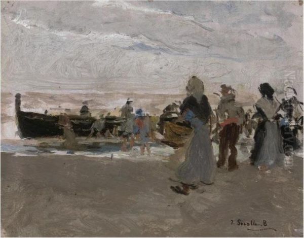 En La Playa (on The Beach) Oil Painting by Joaquin Sorolla Y Bastida