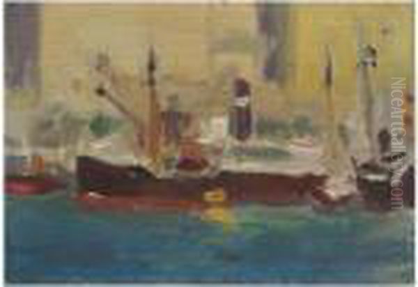 Barcos En El Puerto (boats In A Harbour) Oil Painting by Joaquin Sorolla Y Bastida