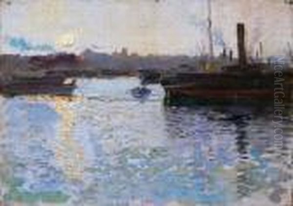 Puerto De Valencia Oil Painting by Joaquin Sorolla Y Bastida