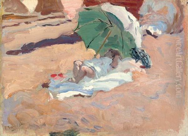 Nina En La Playa Oil Painting by Joaquin Sorolla Y Bastida