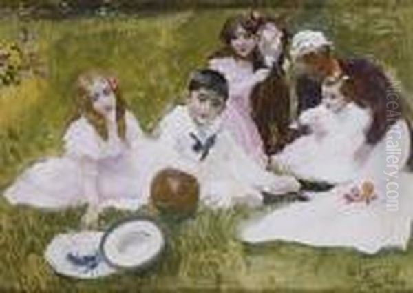 Ninos Y Ama En El Jardin. 1897 Oil Painting by Joaquin Sorolla Y Bastida