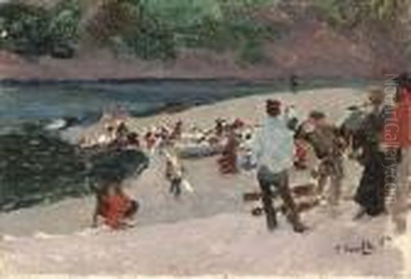 Asturias, Faenando On The Beach (asturias, Faenando En Laplaya) Oil Painting by Joaquin Sorolla Y Bastida