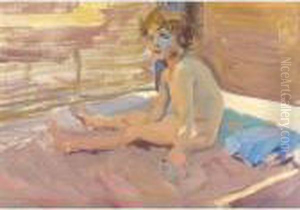 Nina En La Playa De Valencia (girl On Valencia Beach) Oil Painting by Joaquin Sorolla Y Bastida