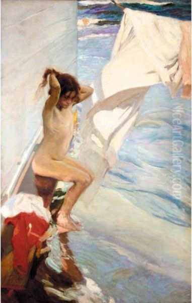 Antes Del Bano (before Bathing) Oil Painting by Joaquin Sorolla Y Bastida