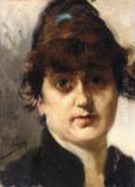 Cabeza Femenina: Estudio Para El Dos De Mayo (woman's Head: Study For El Dos De Mayo) Oil Painting by Joaquin Sorolla Y Bastida