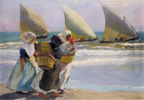 Las Tres Velas (the Three Sails) Oil Painting by Joaquin Sorolla Y Bastida