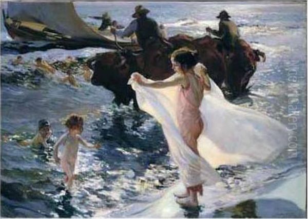 La Hora Del Bano (the Bathing Hour) Oil Painting by Joaquin Sorolla Y Bastida