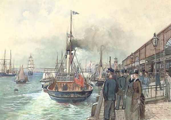 The British passenger steamer Thalia departing from the quayside of the Marine Station, Dover Oil Painting by English School