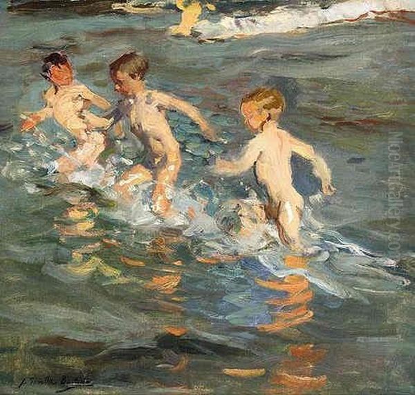 Children On The Beach Oil Painting by Joaquin Sorolla Y Bastida