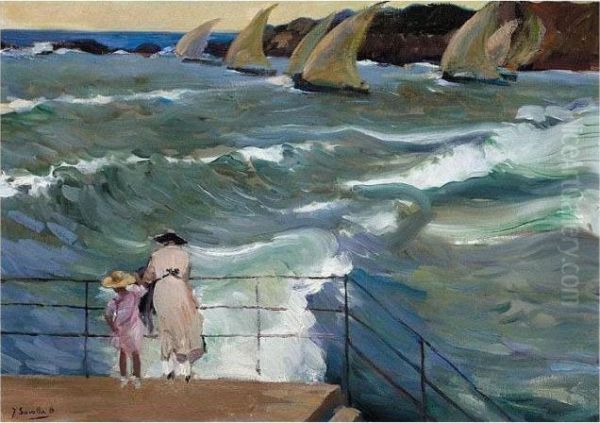 El Rompeolas De San Sebastian (on The Breakwater, San Sebastian) Oil Painting by Joaquin Sorolla Y Bastida