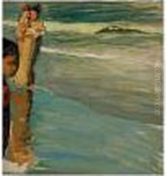 En La Playa De Valencia (on The Beach, Valencia) Oil Painting by Joaquin Sorolla Y Bastida