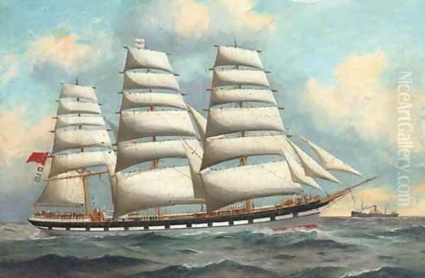 The celebrated three-master Loch Garry under full sail at sea Oil Painting by English School