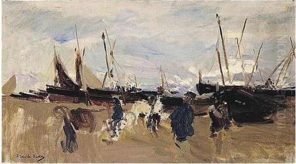 Barcas En La Playa (boats On The Beach) Oil Painting by Joaquin Sorolla Y Bastida