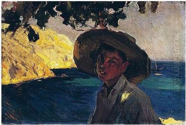 El Chico Del Sombrero, Javea (boy In A Sombrero, Javea) Oil Painting by Joaquin Sorolla Y Bastida