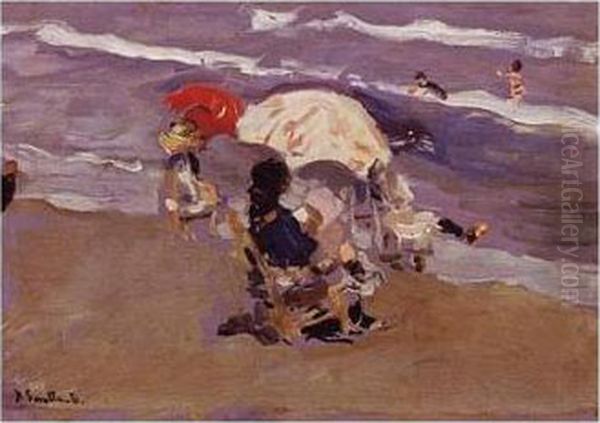 On The Beach Oil Painting by Joaquin Sorolla Y Bastida