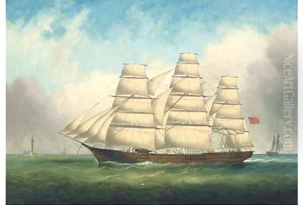 The full-rigged Tiptree off the Eddystone Lighthouse Oil Painting by English School