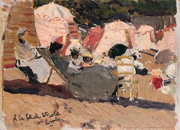 Playa De Biarritz (the Beach At Biarritz) Oil Painting by Joaquin Sorolla Y Bastida