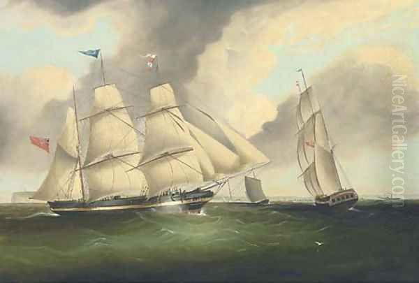 The three-masted barque Charles, in two positions off the North Foreland, signalling for a pilot Oil Painting by English School