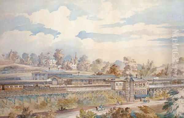 The Victorian railway station Oil Painting by English School