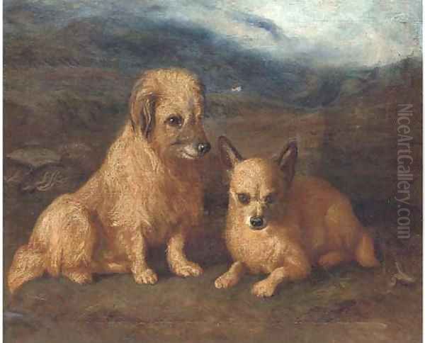 Two terriers in a landscape Oil Painting by English School