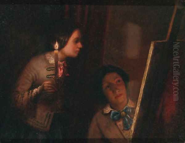 Viewing by Candlelight Oil Painting by English School