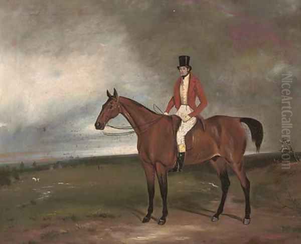 A gentleman on his favourite hunter, in an extensive landscape Oil Painting by English School