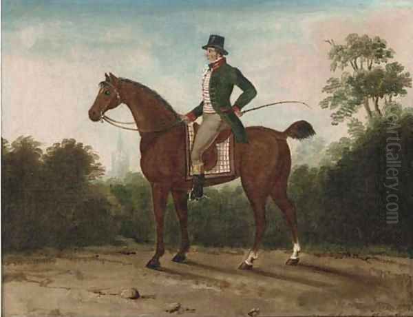 A horse with a gentleman up Oil Painting by English School