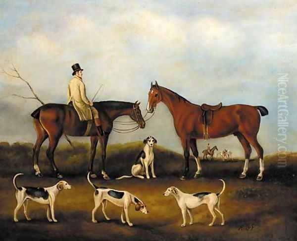 A huntsman on horseback with hounds in a landscape Oil Painting by English School