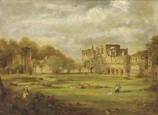 A stroll around the abbey ruins Oil Painting by English School