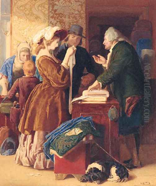 A visit to the Tailor Oil Painting by English School