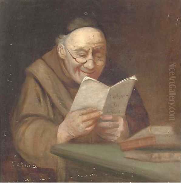 An amusing read Oil Painting by English School